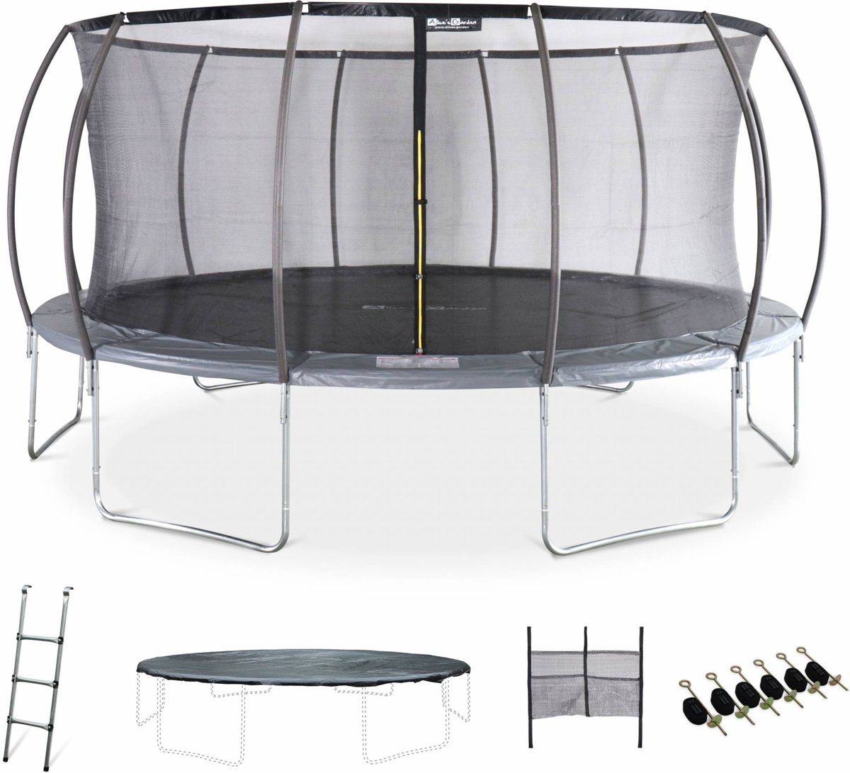 Trampoline Ø 490cm – Jupiter inner XXL -  veiligheidsnet, ladder, dekzeil, verankeringskit en opbergnet voor schoenen